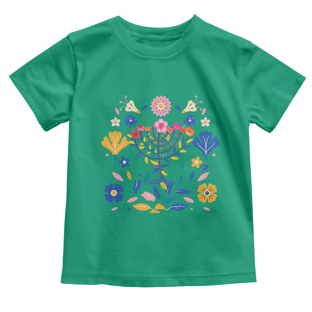 Hanukkah Floral Menorah Toddler T Shirt Jewish Gift For Women - Wonder Print Shop