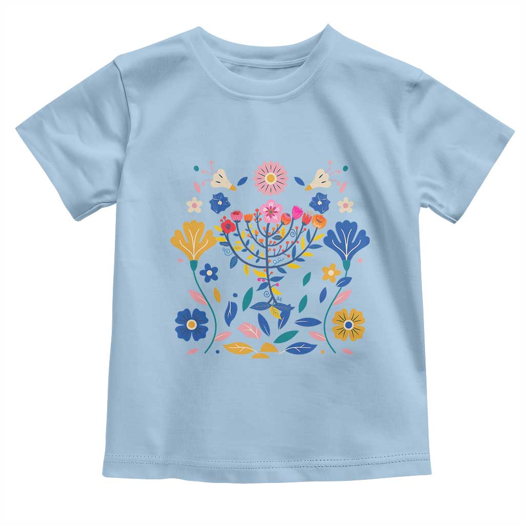 Hanukkah Floral Menorah Toddler T Shirt Jewish Gift For Women - Wonder Print Shop
