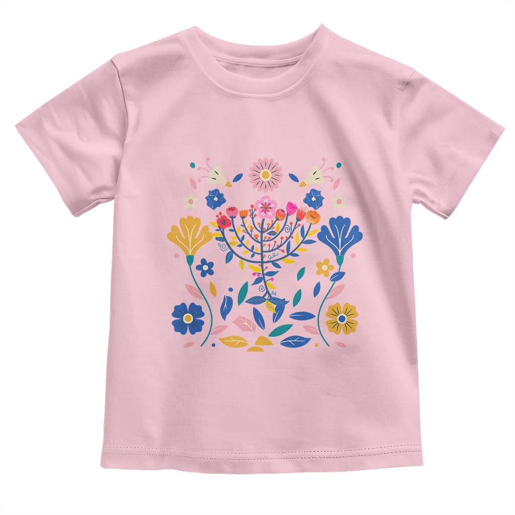 Hanukkah Floral Menorah Toddler T Shirt Jewish Gift For Women - Wonder Print Shop
