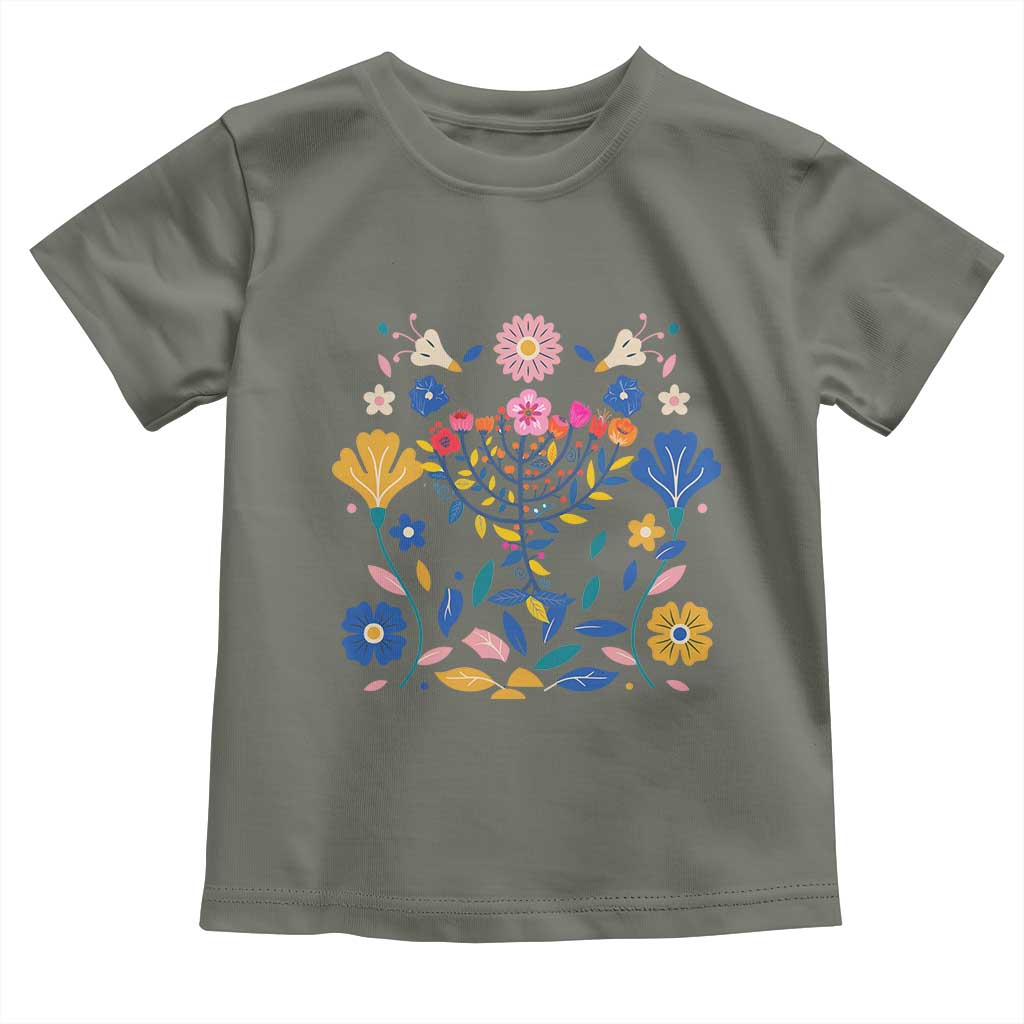 Hanukkah Floral Menorah Toddler T Shirt Jewish Gift For Women - Wonder Print Shop