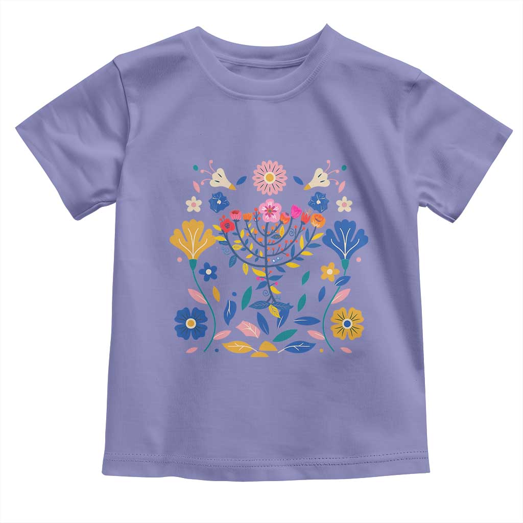 Hanukkah Floral Menorah Toddler T Shirt Jewish Gift For Women - Wonder Print Shop