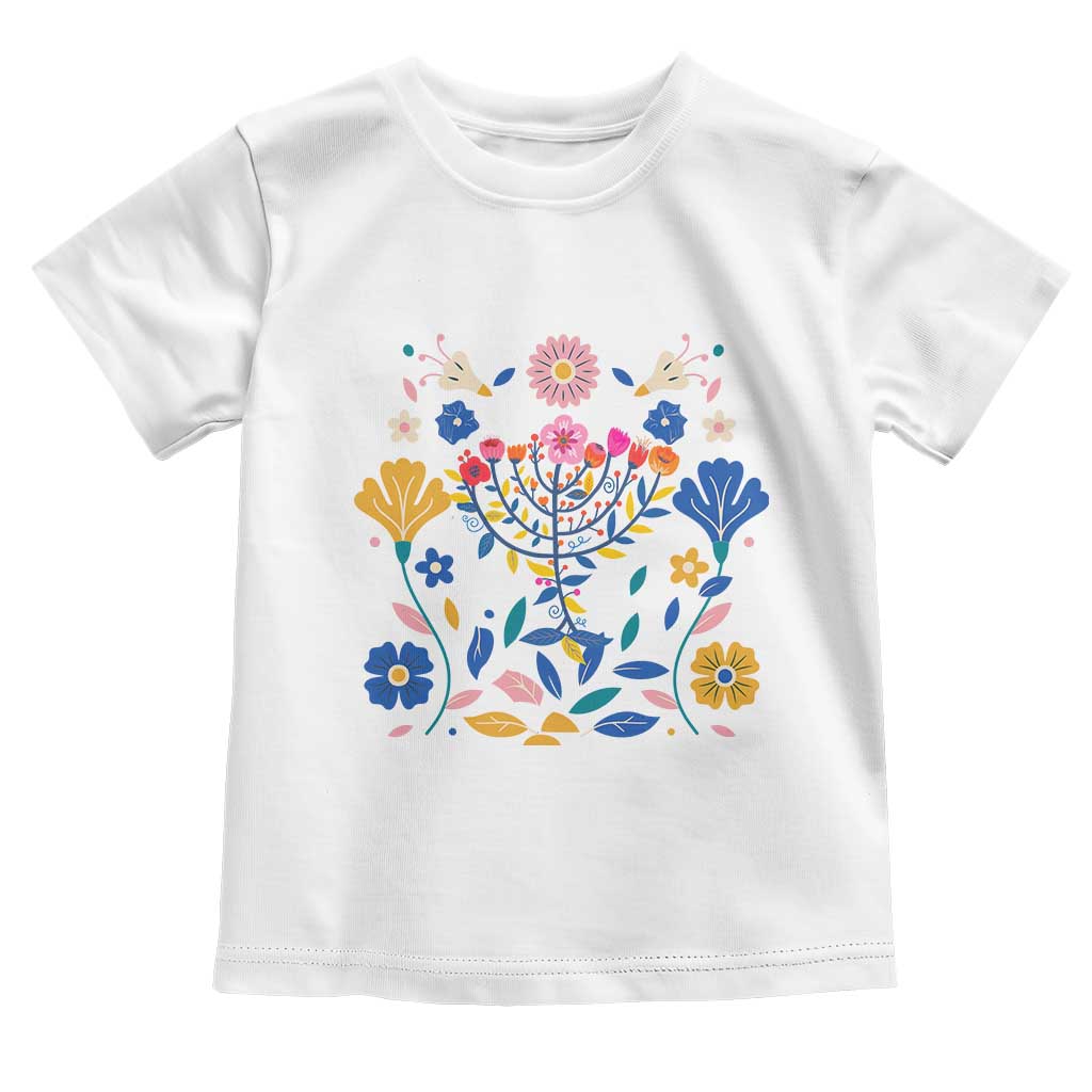 Hanukkah Floral Menorah Toddler T Shirt Jewish Gift For Women - Wonder Print Shop