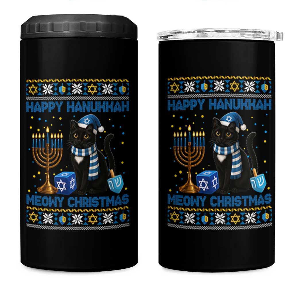Hanukkah Cat Lover Gifts 4 in 1 Can Cooler Tumbler Happy Hanukkah Meowy Christmas - Wonder Print Shop
