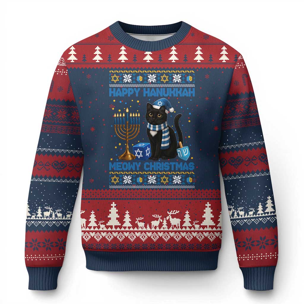 Hanukkah Cat Lover Gifts Ugly Christmas Sweater Happy Hanukkah Meowy Xmas - Wonder Print Shop