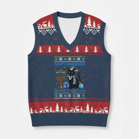 Hanukkah Cat Lover Gifts V-Neck Knit Sweater Vest Happy Hanukkah Meowy Xmas - Wonder Print Shop
