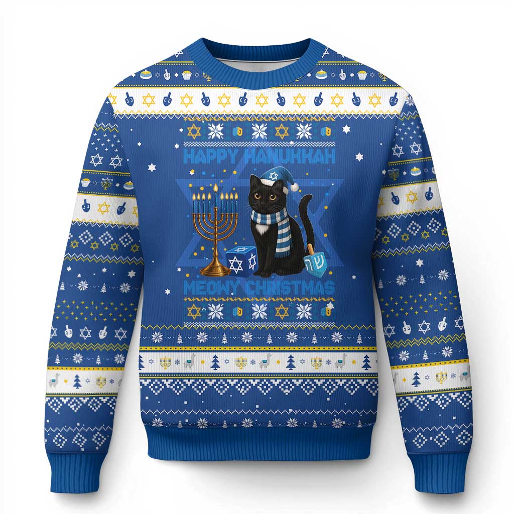 Cat Lover Gifts Hanukkah Ugly Sweater Happy Chanukkah Meowy Christmas - Wonder Print Shop