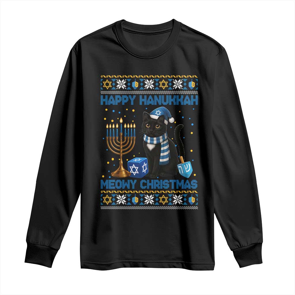 Hanukkah Cat Lover Gifts Long Sleeve Shirt Happy Hanukkah Meowy Christmas - Wonder Print Shop