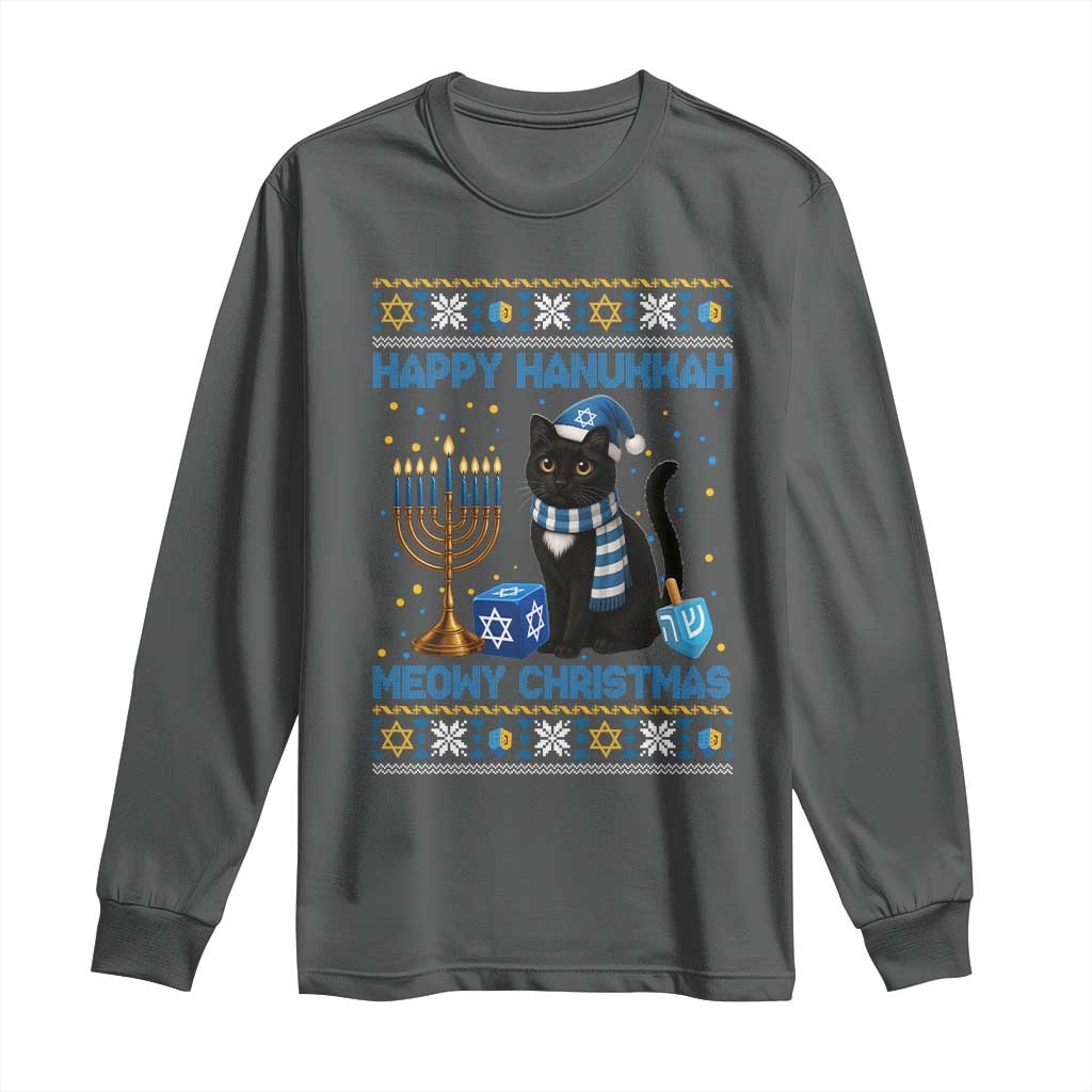 Hanukkah Cat Lover Gifts Long Sleeve Shirt Happy Hanukkah Meowy Christmas - Wonder Print Shop