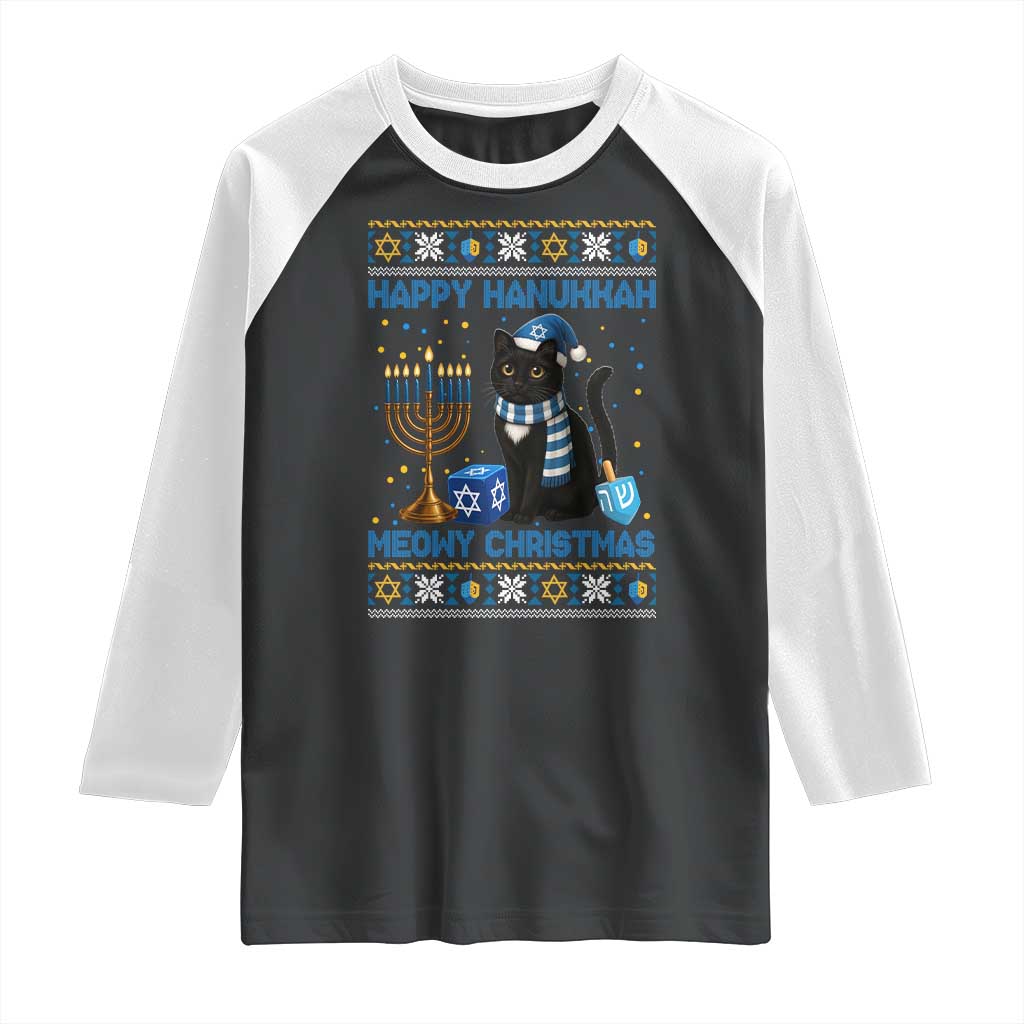 Hanukkah Cat Lover Gifts Raglan Shirt Happy Hanukkah Meowy Christmas - Wonder Print Shop