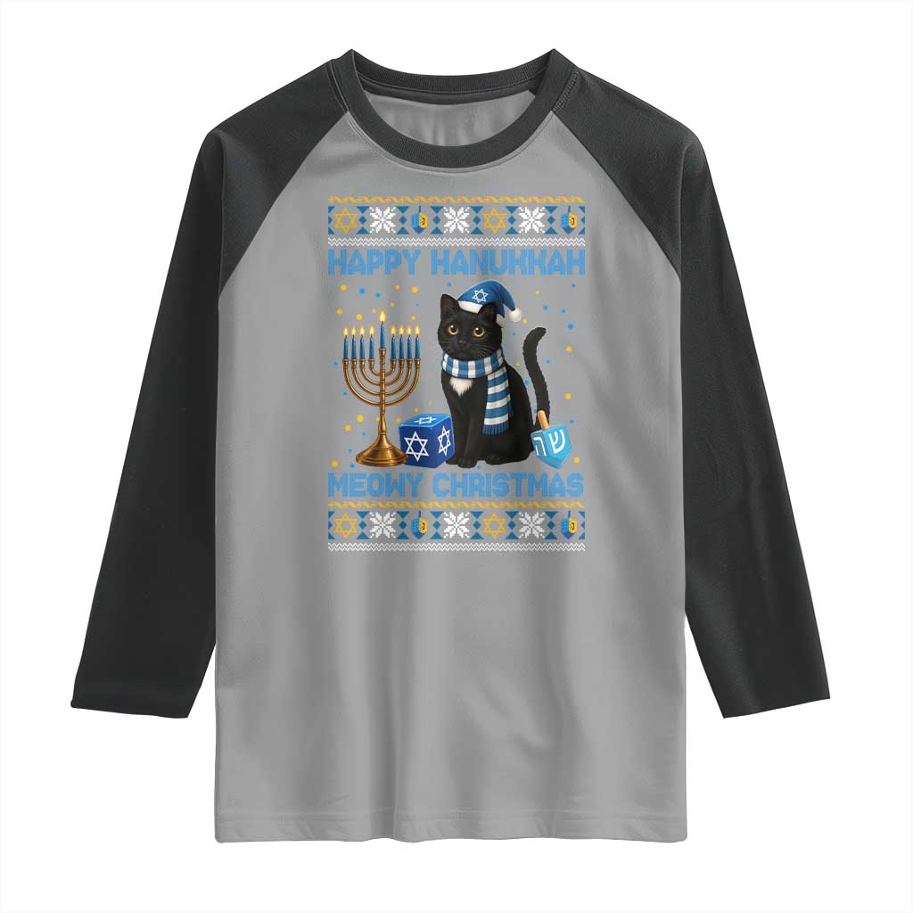 Hanukkah Cat Lover Gifts Raglan Shirt Happy Hanukkah Meowy Christmas - Wonder Print Shop