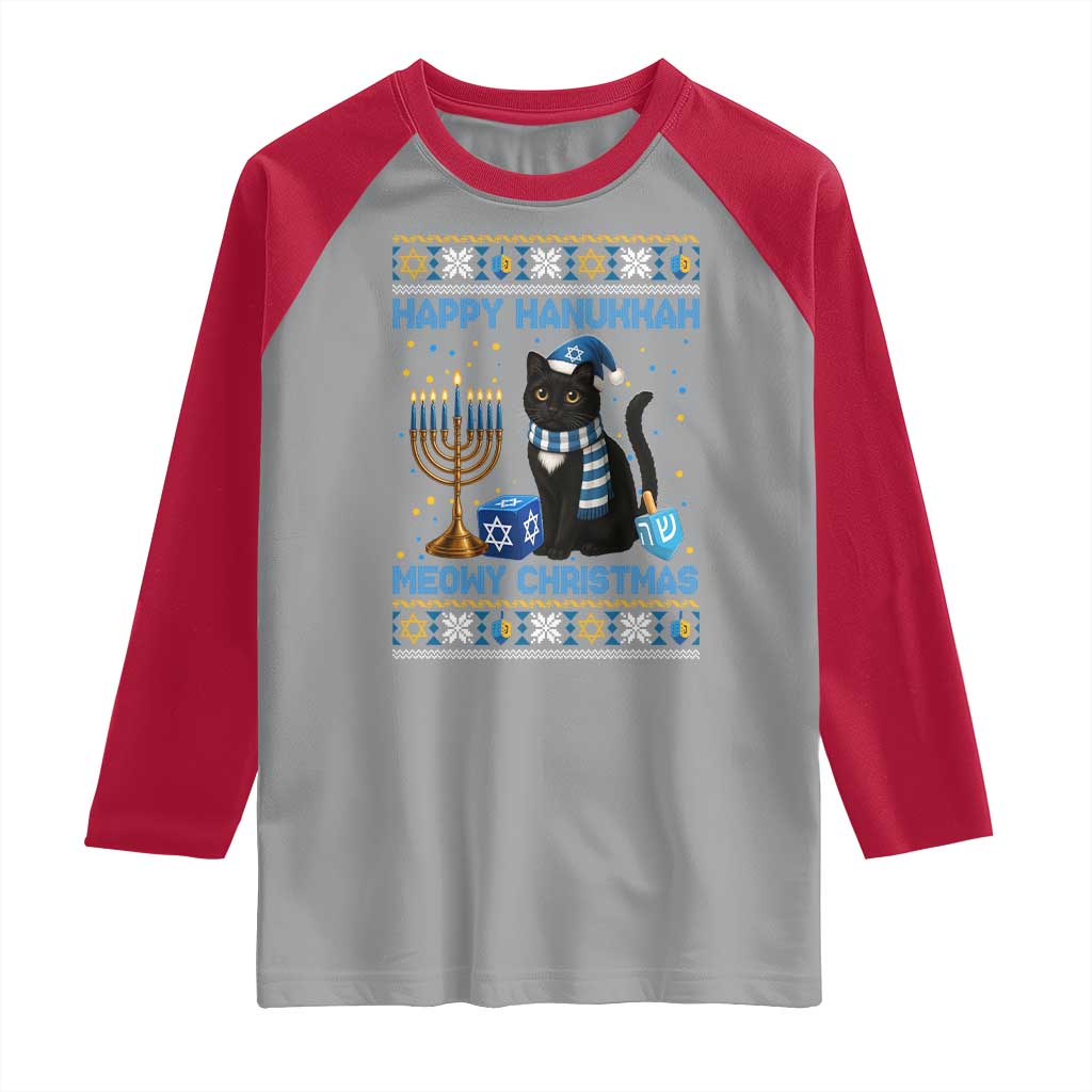 Hanukkah Cat Lover Gifts Raglan Shirt Happy Hanukkah Meowy Christmas - Wonder Print Shop