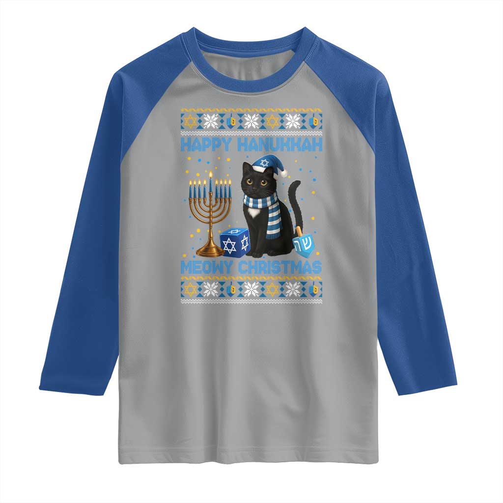 Hanukkah Cat Lover Gifts Raglan Shirt Happy Hanukkah Meowy Christmas - Wonder Print Shop