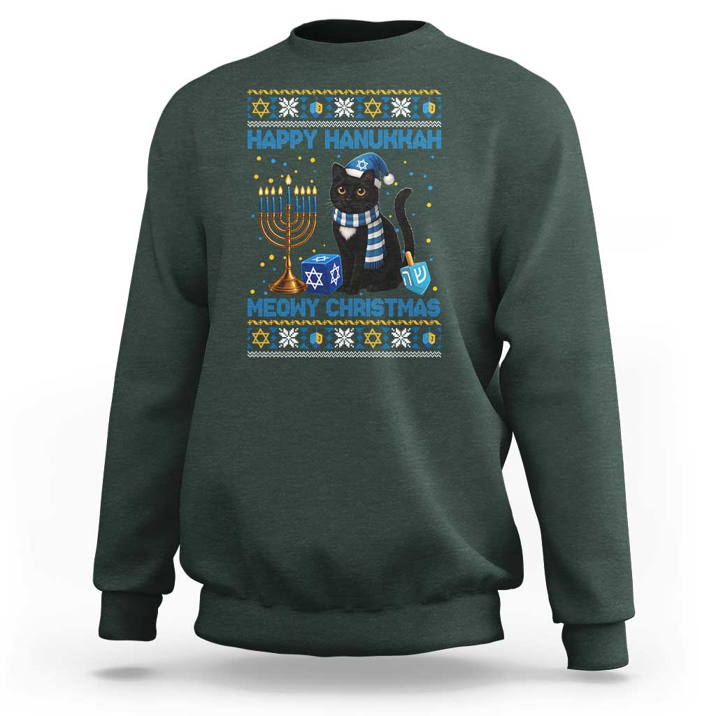 Hanukkah Cat Lover Gifts Sweatshirt Happy Hanukkah Meowy Christmas - Wonder Print Shop