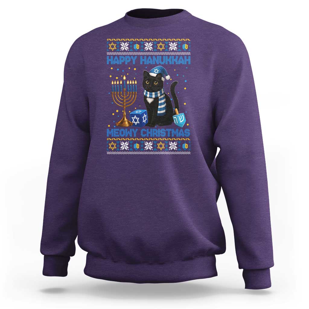 Hanukkah Cat Lover Gifts Sweatshirt Happy Hanukkah Meowy Christmas - Wonder Print Shop