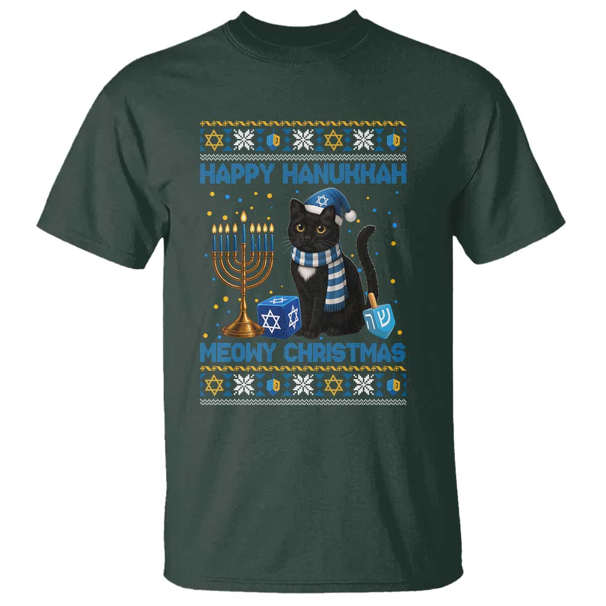 Hanukkah Cat Lover Gifts T Shirt Happy Hanukkah Meowy Christmas - Wonder Print Shop