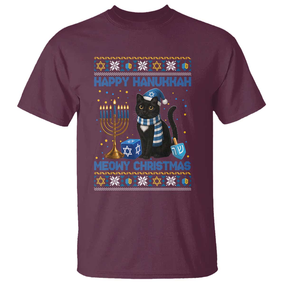 Hanukkah Cat Lover Gifts T Shirt Happy Hanukkah Meowy Christmas - Wonder Print Shop