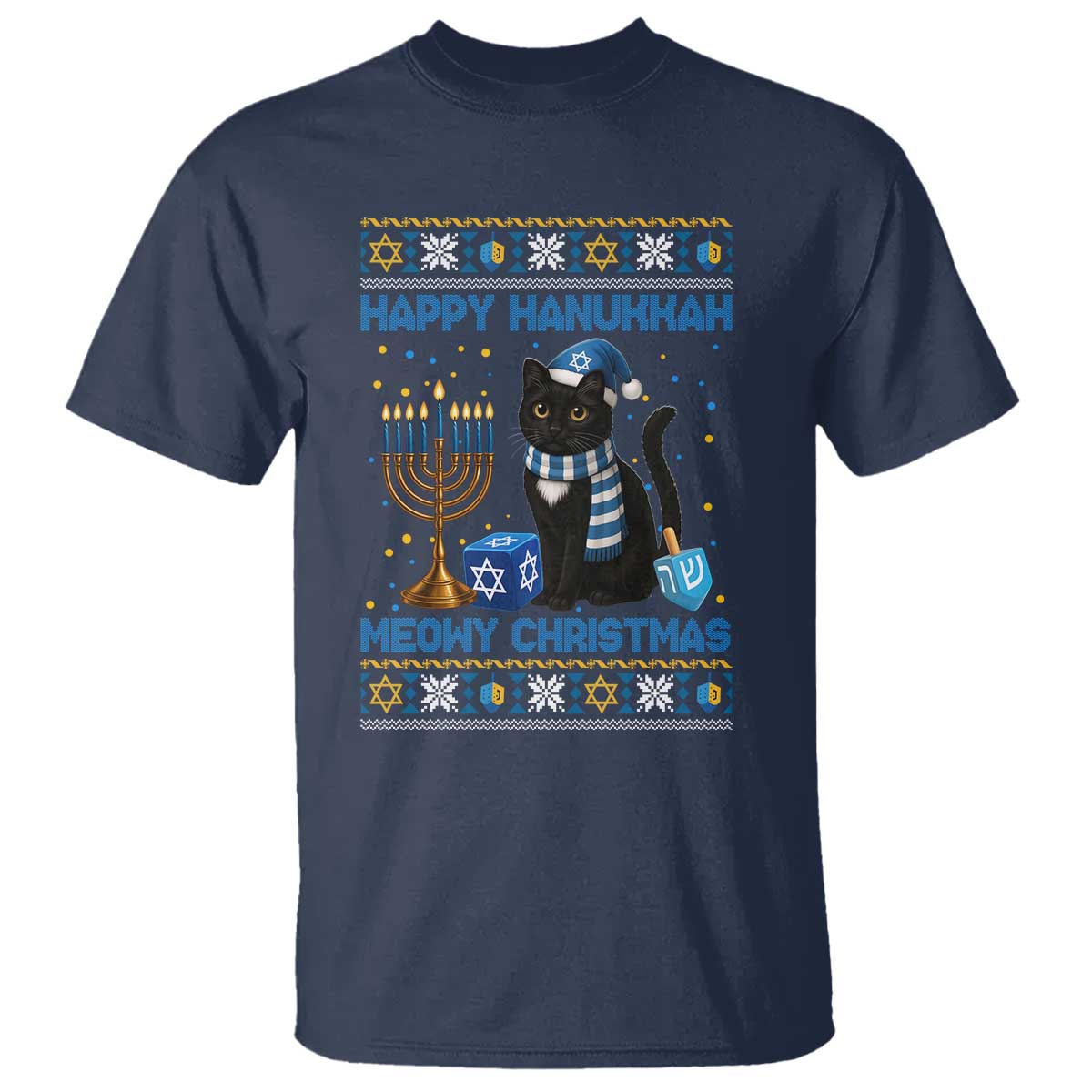 Hanukkah Cat Lover Gifts T Shirt Happy Hanukkah Meowy Christmas - Wonder Print Shop