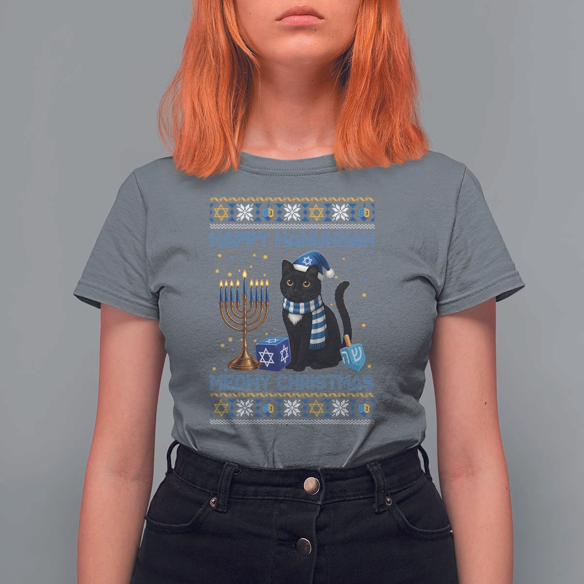 Hanukkah Cat Lover Gifts T Shirt For Women Happy Hanukkah Meowy Christmas - Wonder Print Shop
