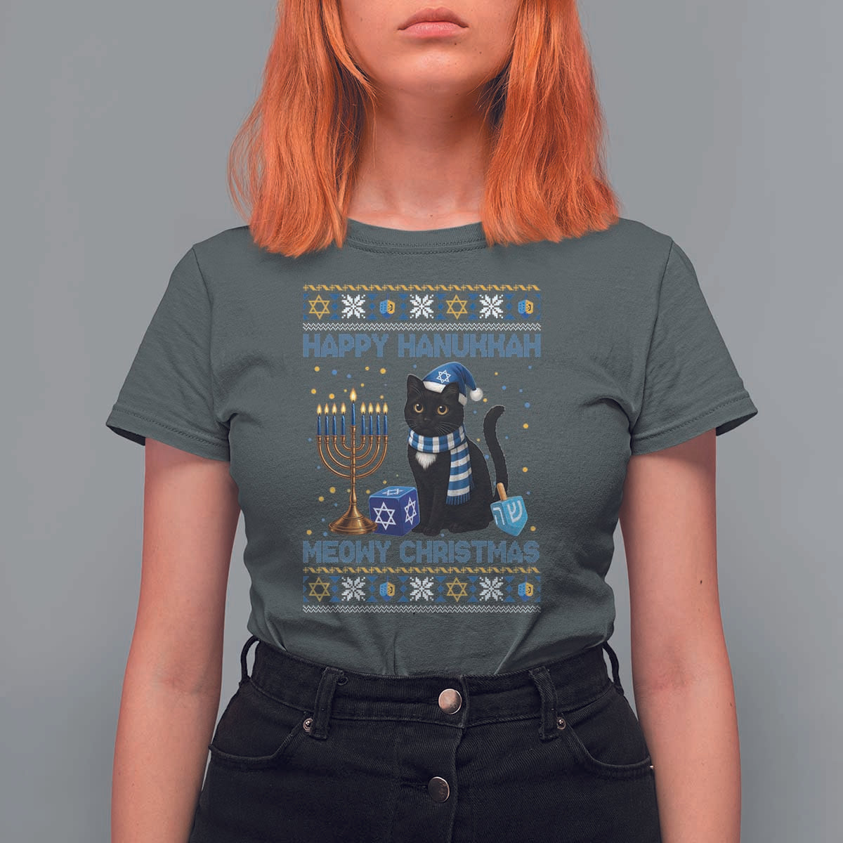 Hanukkah Cat Lover Gifts T Shirt For Women Happy Hanukkah Meowy Christmas - Wonder Print Shop