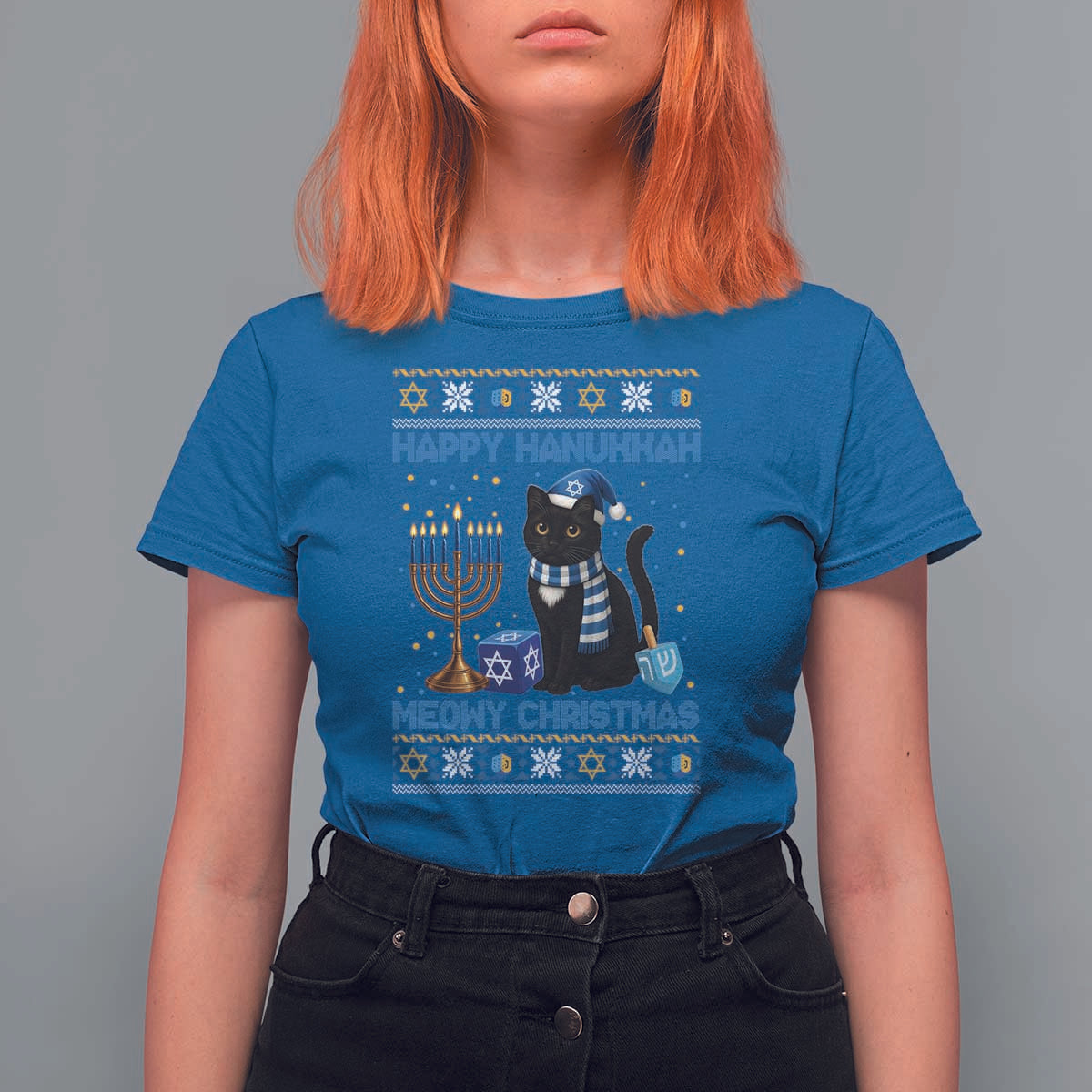 Hanukkah Cat Lover Gifts T Shirt For Women Happy Hanukkah Meowy Christmas - Wonder Print Shop