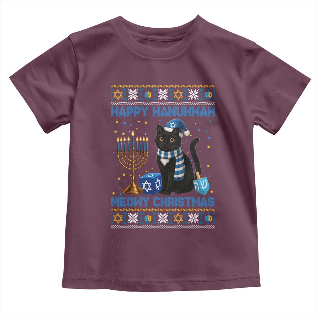 Hanukkah Cat Lover Gifts Toddler T Shirt Happy Hanukkah Meowy Christmas - Wonder Print Shop