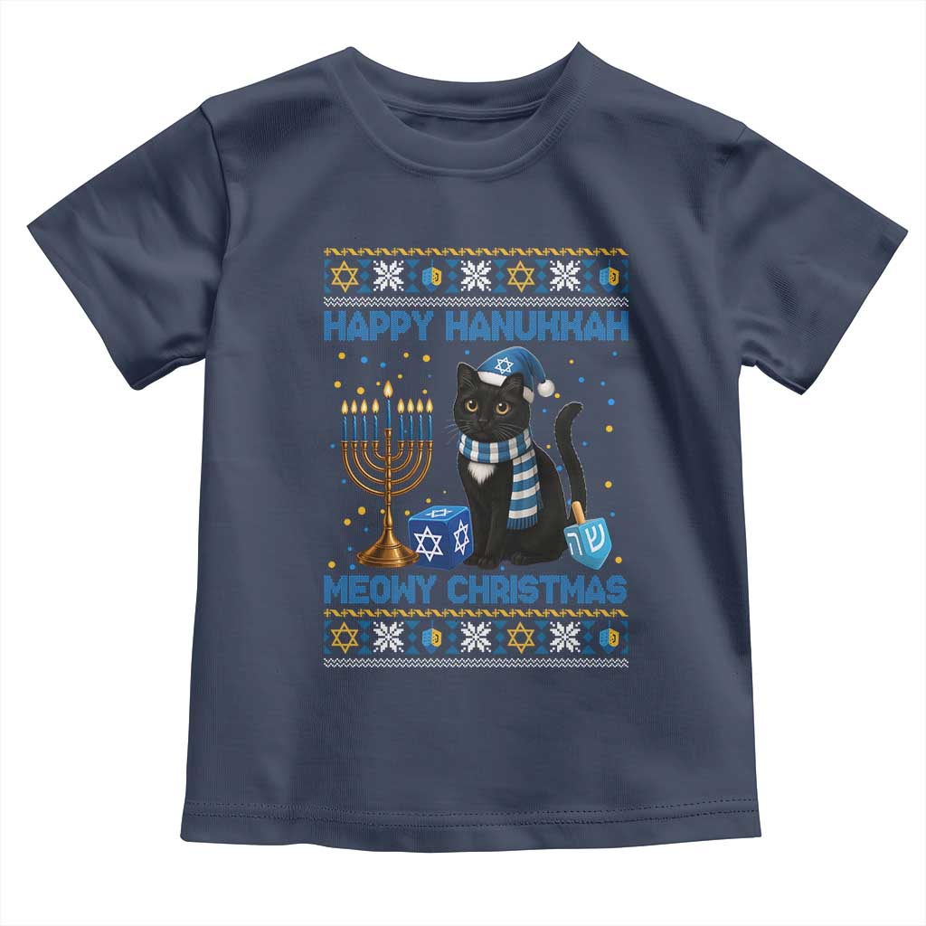 Hanukkah Cat Lover Gifts Toddler T Shirt Happy Hanukkah Meowy Christmas - Wonder Print Shop