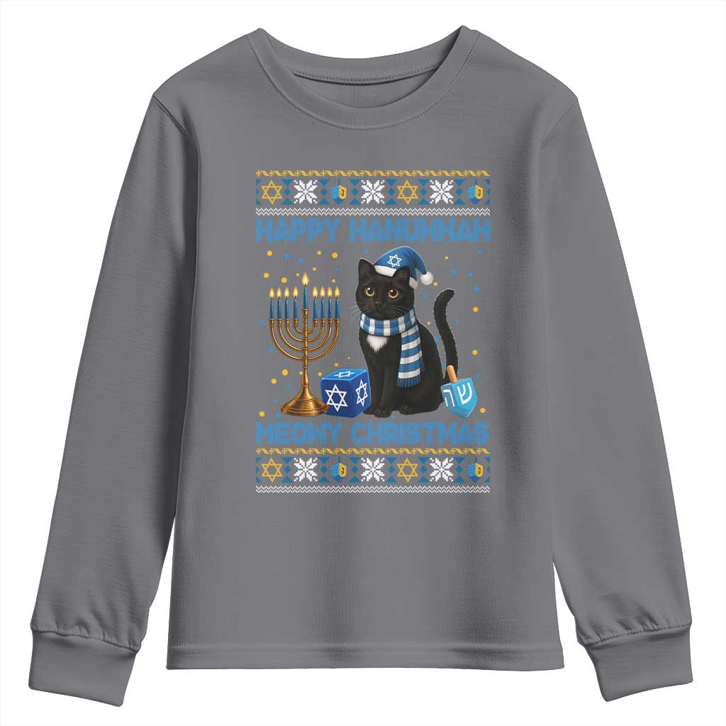Hanukkah Cat Lover Gifts Youth Sweatshirt Happy Hanukkah Meowy Christmas - Wonder Print Shop
