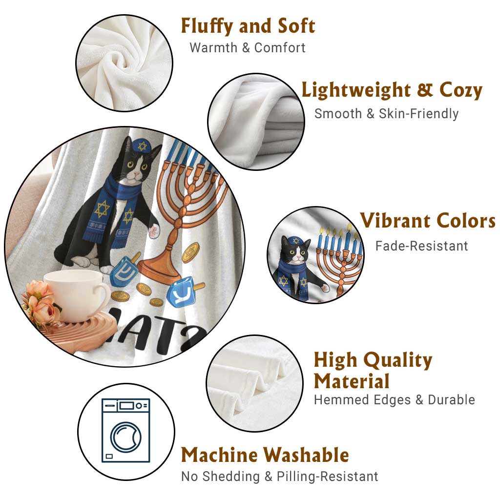 Funny Black Cat Chaos Hanukkah Menorah Gift Throw Blanket - Wonder Print Shop