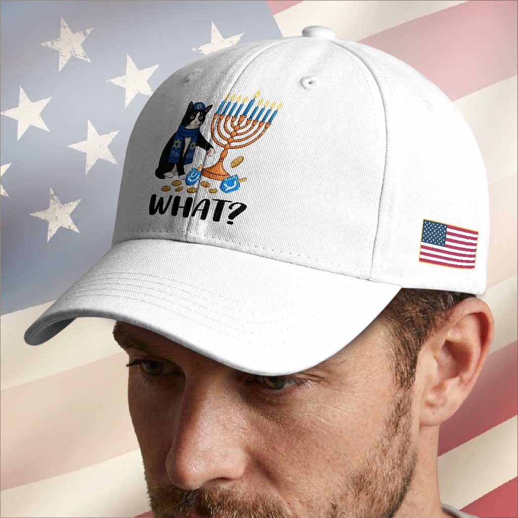Funny Black Cat Chaos Hanukkah Menorah Gift Baseball Cap