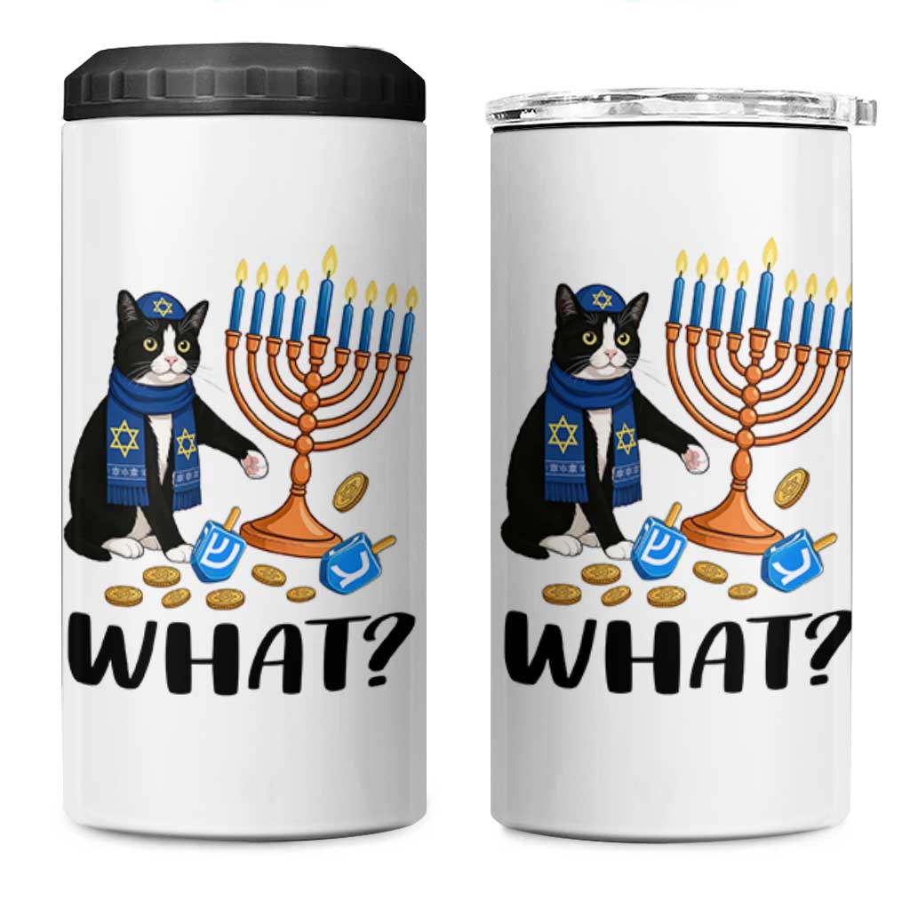 Funny Black Cat Chaos Hanukkah Menorah Gift 4 in 1 Can Cooler Tumbler - Wonder Print Shop