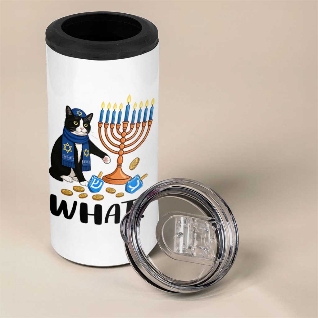 Funny Black Cat Chaos Hanukkah Menorah Gift 4 in 1 Can Cooler Tumbler - Wonder Print Shop