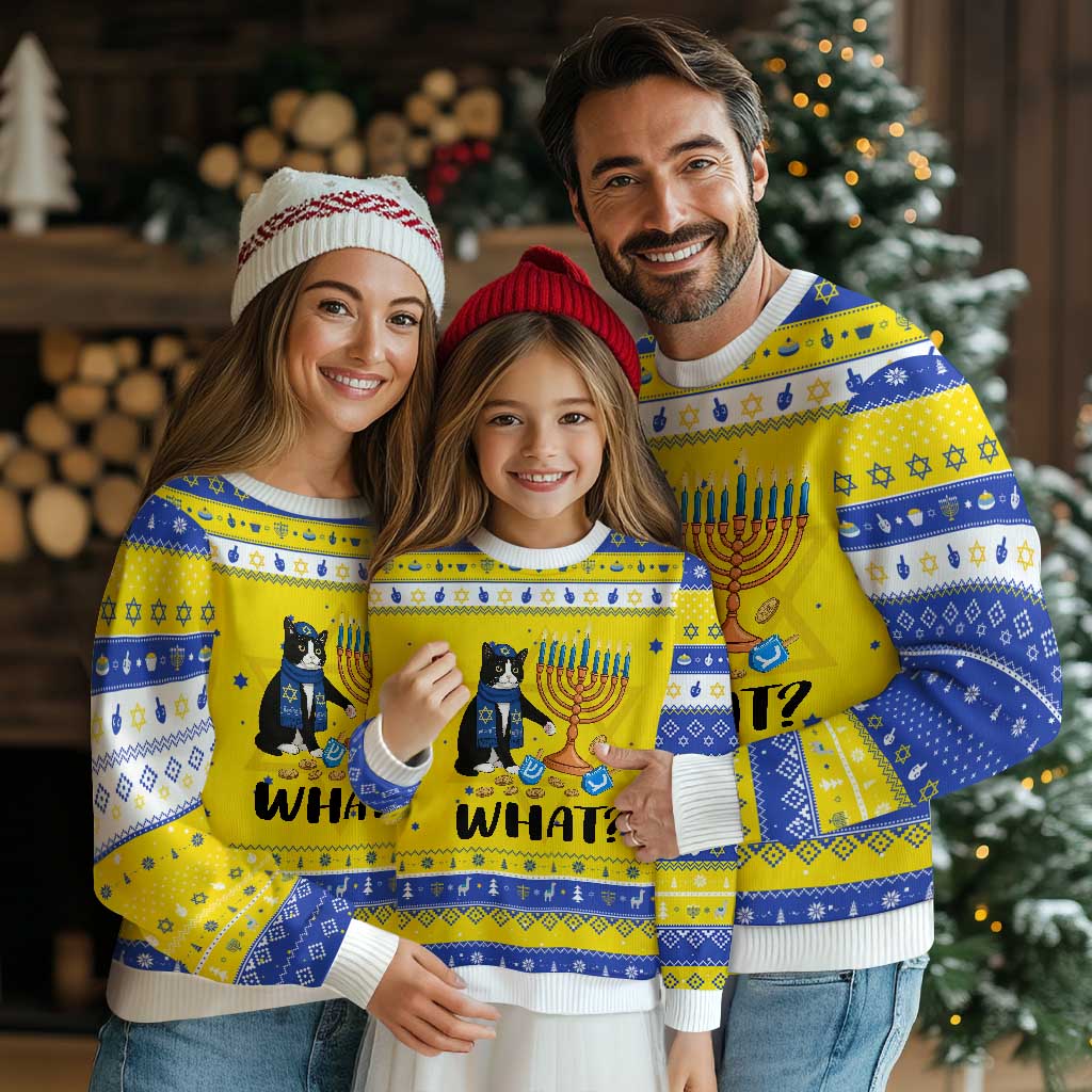 Funny Black Cat Chaos Menorah Gift Hanukkah Ugly Sweater - Wonder Print Shop