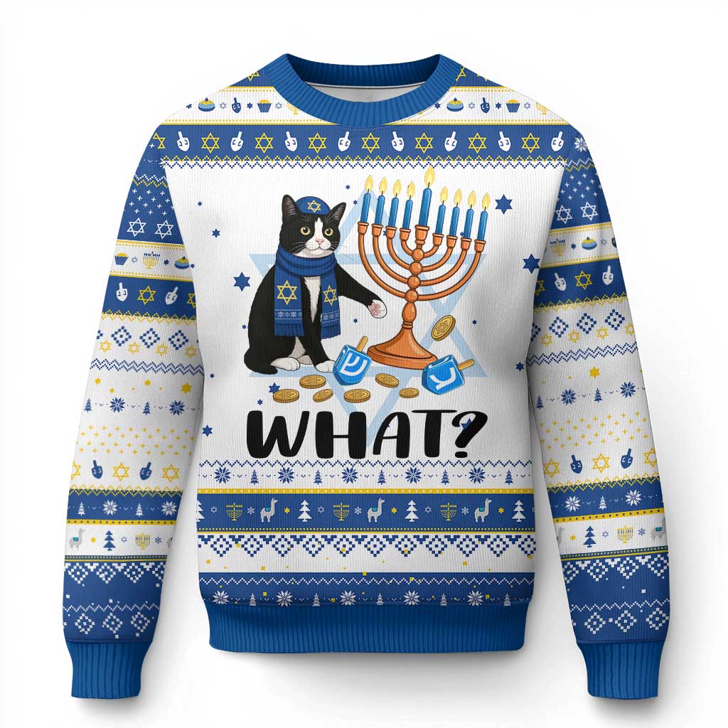 Funny Black Cat Chaos Menorah Gift Hanukkah Ugly Sweater - Wonder Print Shop