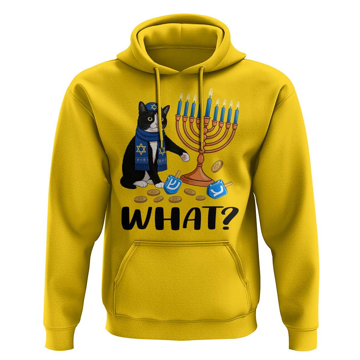 Funny Black Cat Chaos Hanukkah Menorah Gift Hoodie - Wonder Print Shop