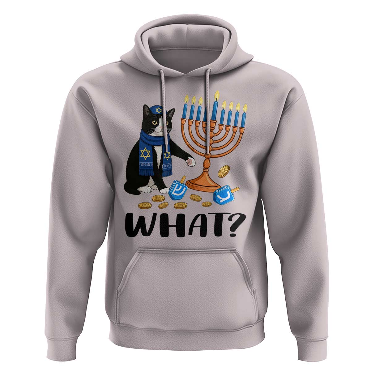 Funny Black Cat Chaos Hanukkah Menorah Gift Hoodie - Wonder Print Shop