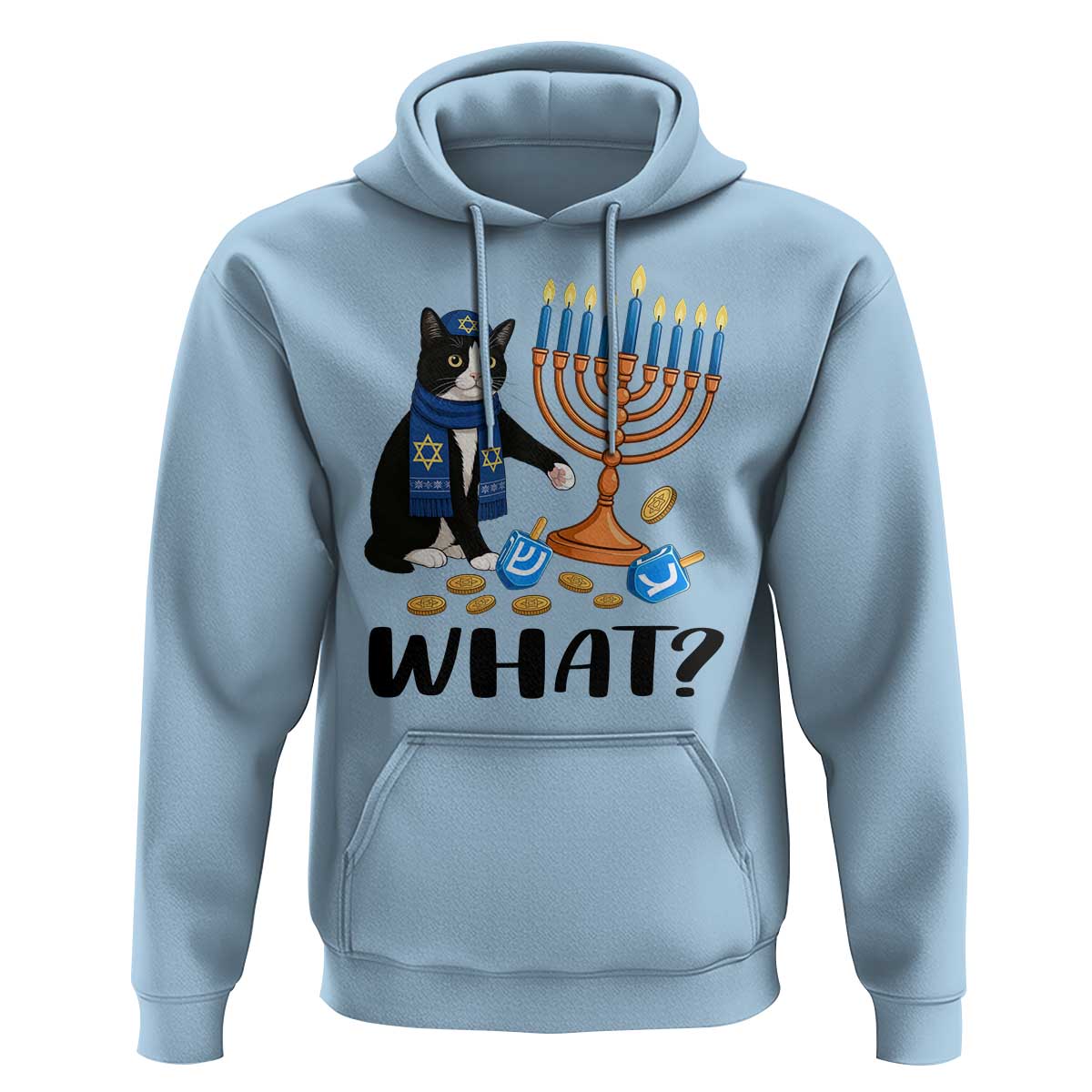 Funny Black Cat Chaos Hanukkah Menorah Gift Hoodie - Wonder Print Shop