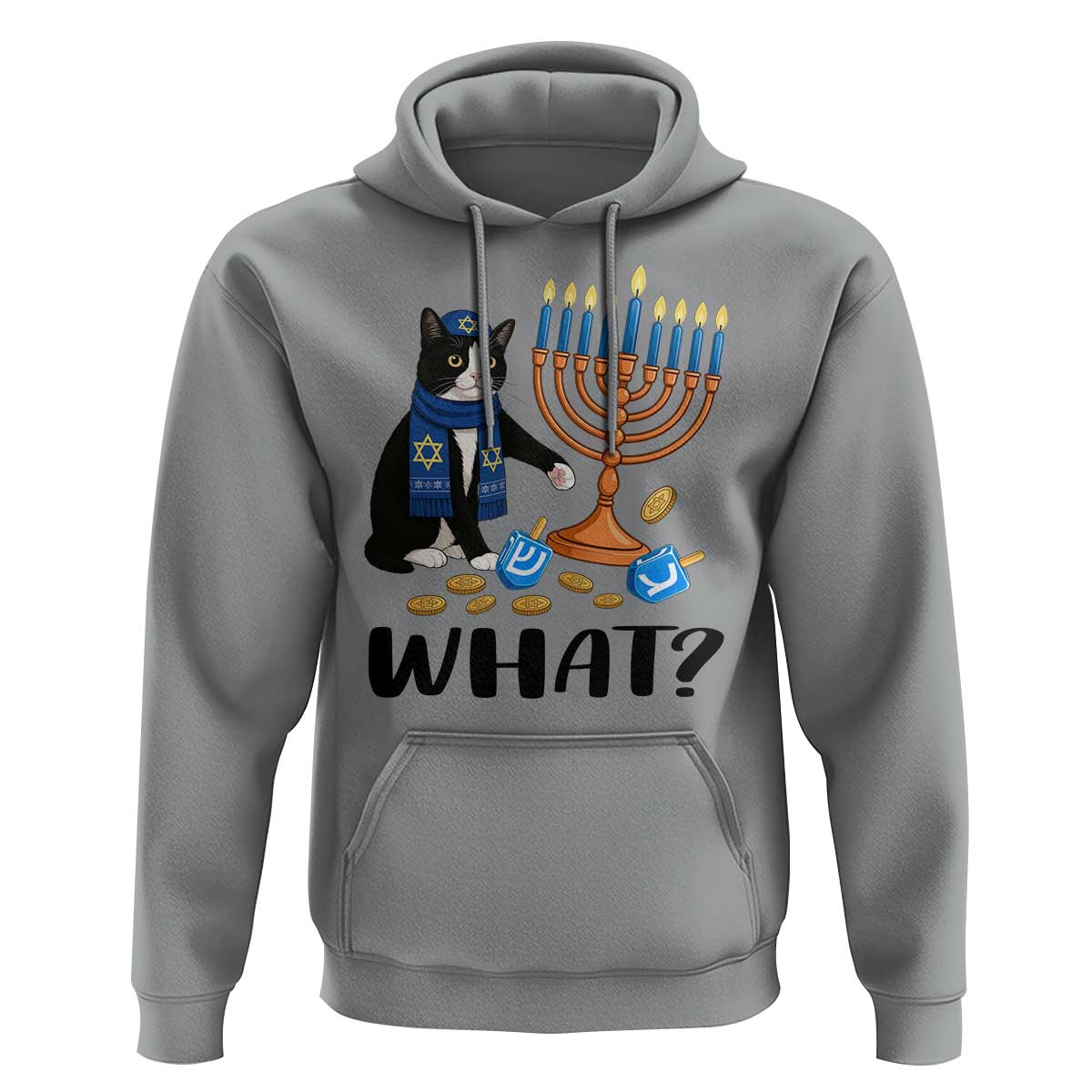 Funny Black Cat Chaos Hanukkah Menorah Gift Hoodie - Wonder Print Shop
