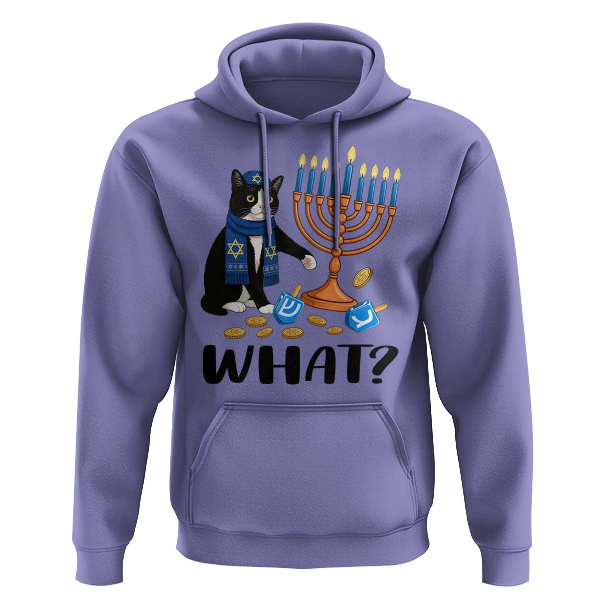 Funny Black Cat Chaos Hanukkah Menorah Gift Hoodie - Wonder Print Shop