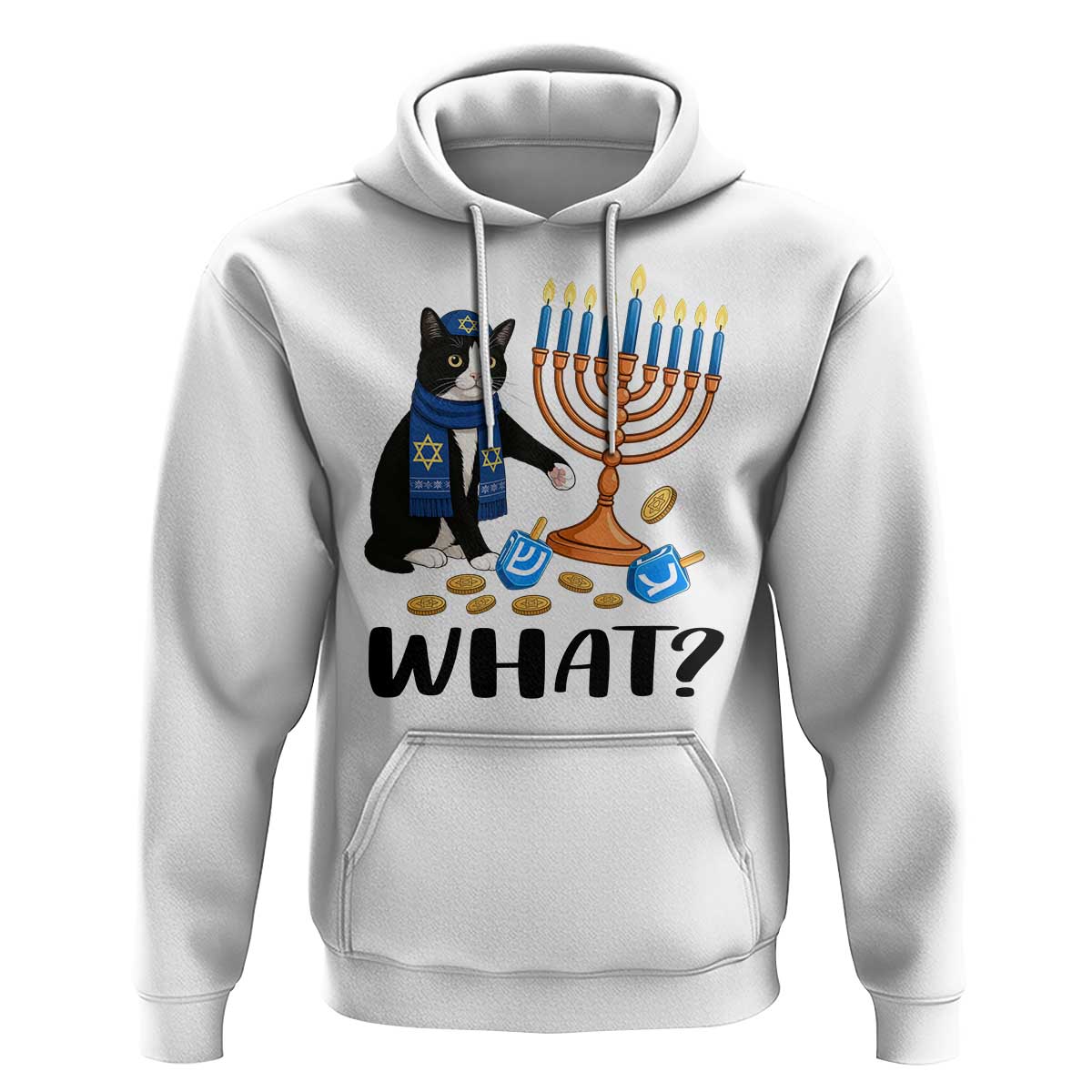 Funny Black Cat Chaos Hanukkah Menorah Gift Hoodie - Wonder Print Shop