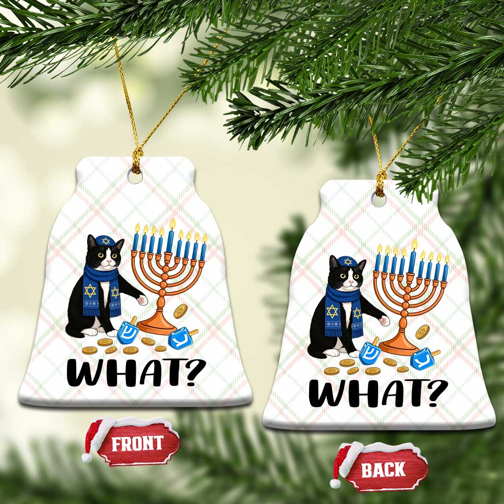 Funny Black Cat Chaos Hanukkah Menorah Gift Ceramic Ornament - Wonder Print Shop
