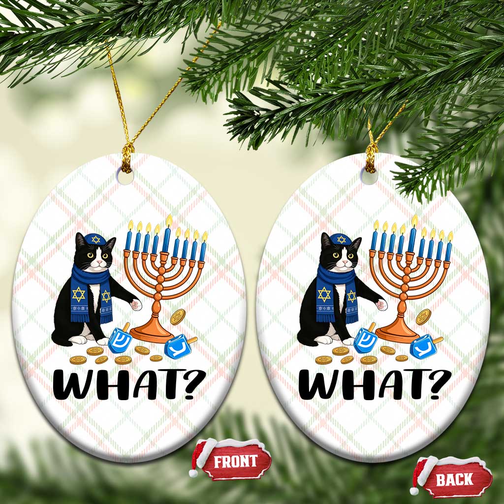 Funny Black Cat Chaos Hanukkah Menorah Gift Ceramic Ornament - Wonder Print Shop