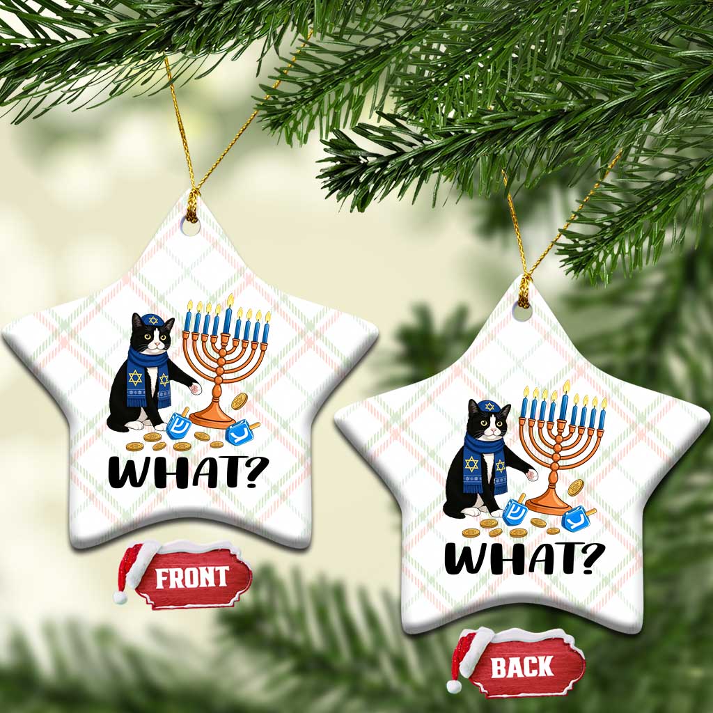 Funny Black Cat Chaos Hanukkah Menorah Gift Ceramic Ornament - Wonder Print Shop