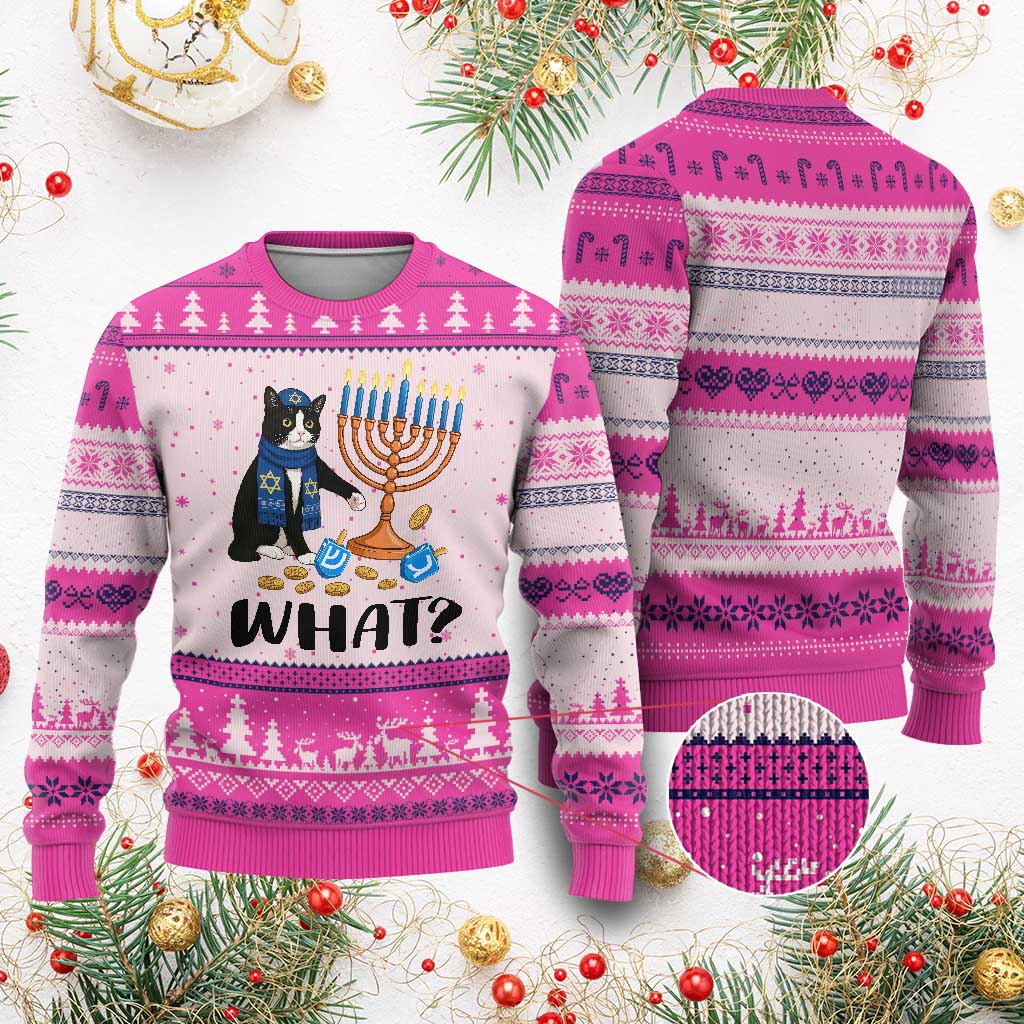 Funny Black Cat Chaos Hanukkah Menorah Gift Ugly Christmas Sweater - Wonder Print Shop