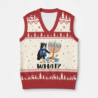 Funny Black Cat Chaos Hanukkah Menorah Gift V-Neck Knit Sweater Vest - Wonder Print Shop