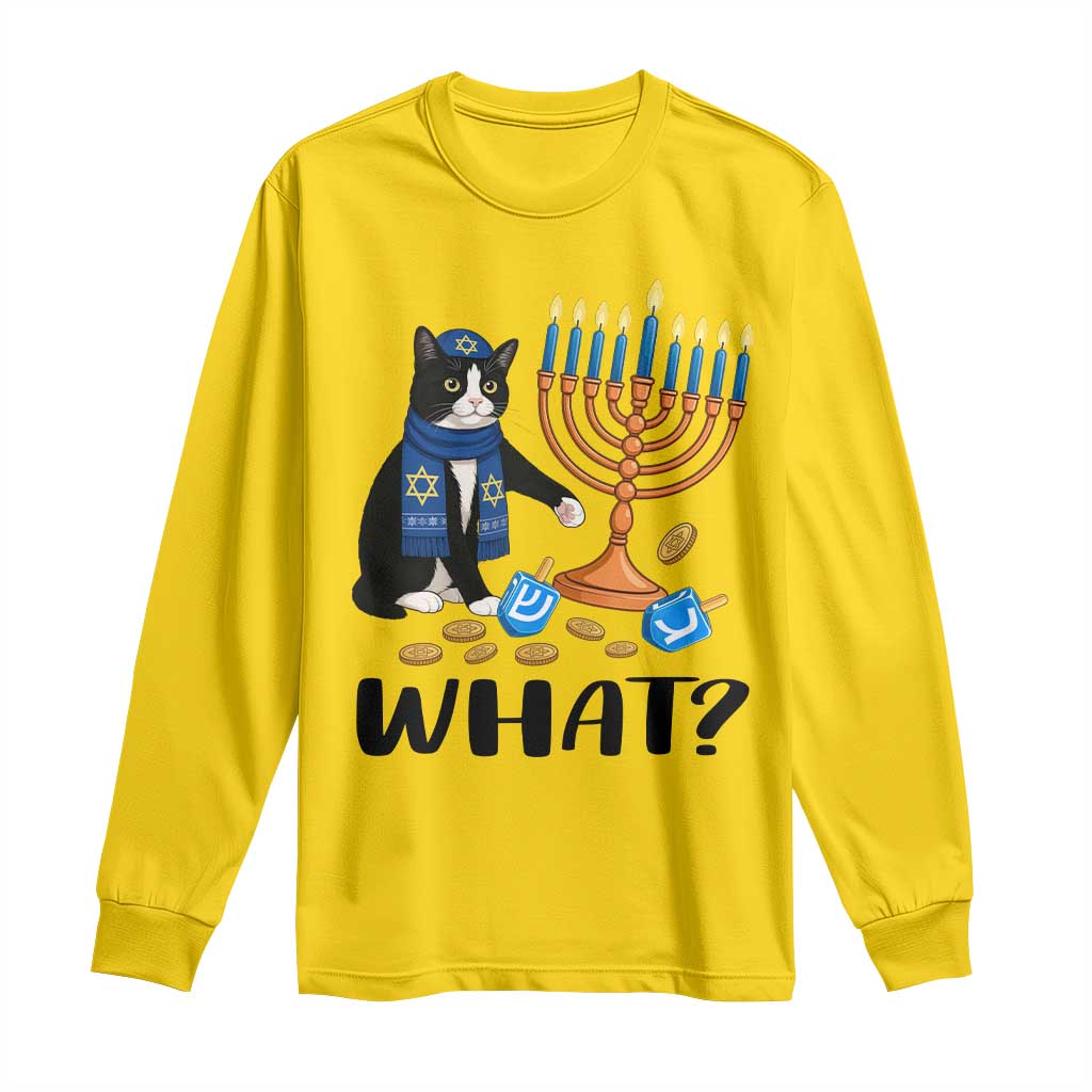 Funny Black Cat Chaos Hanukkah Menorah Gift Long Sleeve Shirt - Wonder Print Shop