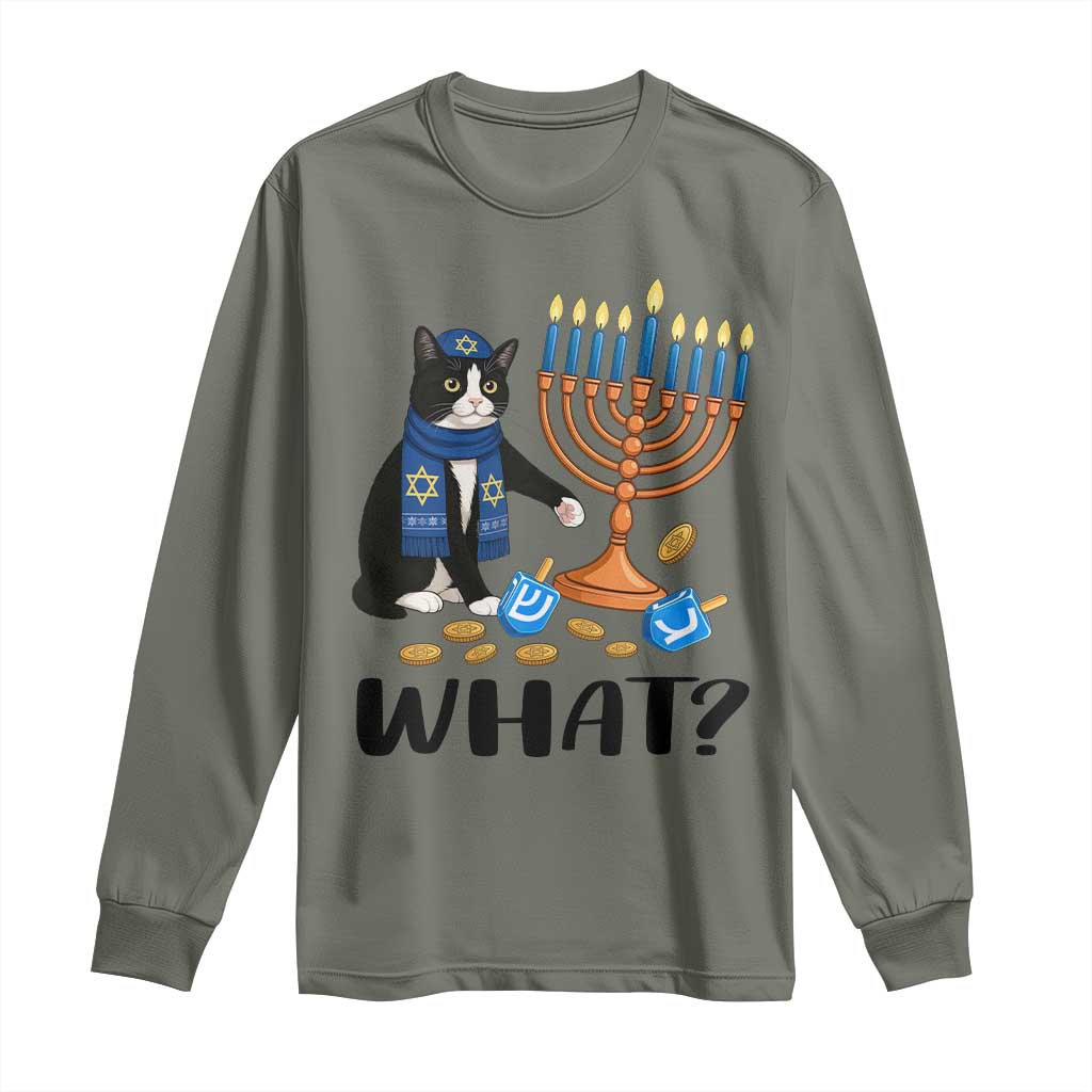 Funny Black Cat Chaos Hanukkah Menorah Gift Long Sleeve Shirt - Wonder Print Shop