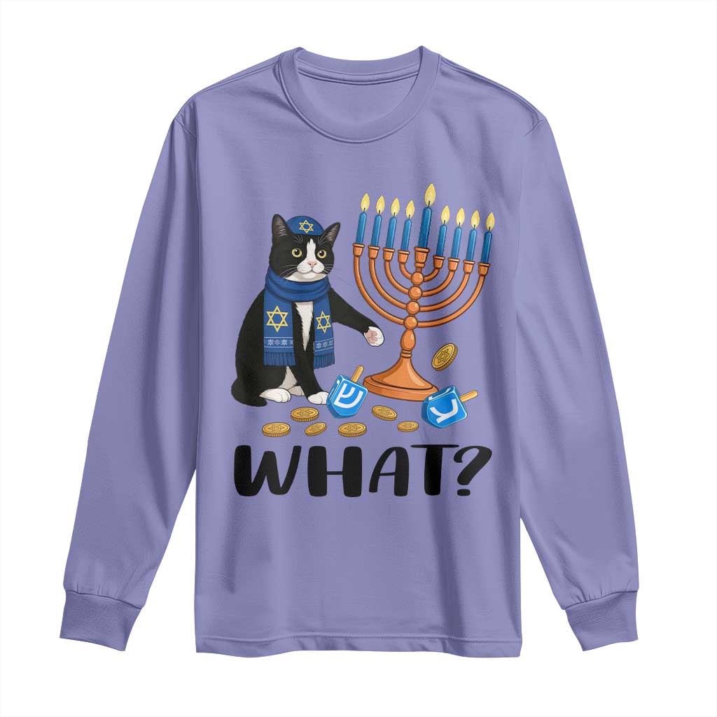 Funny Black Cat Chaos Hanukkah Menorah Gift Long Sleeve Shirt - Wonder Print Shop