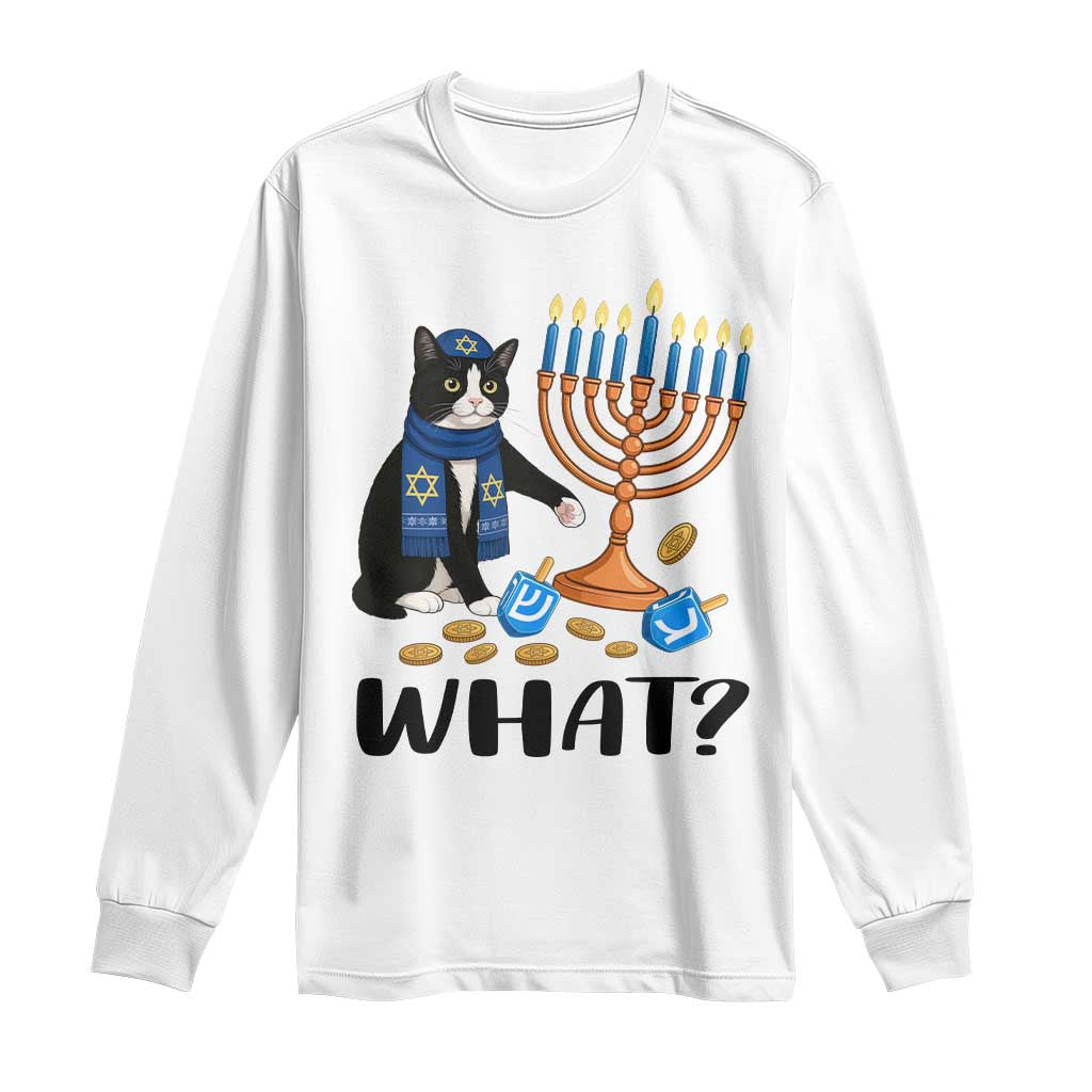 Funny Black Cat Chaos Hanukkah Menorah Gift Long Sleeve Shirt - Wonder Print Shop