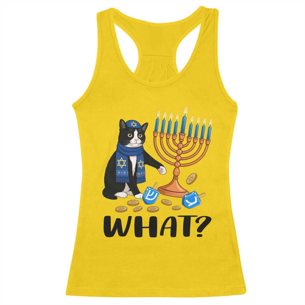 Funny Black Cat Chaos Hanukkah Menorah Gift Racerback Tank Top - Wonder Print Shop