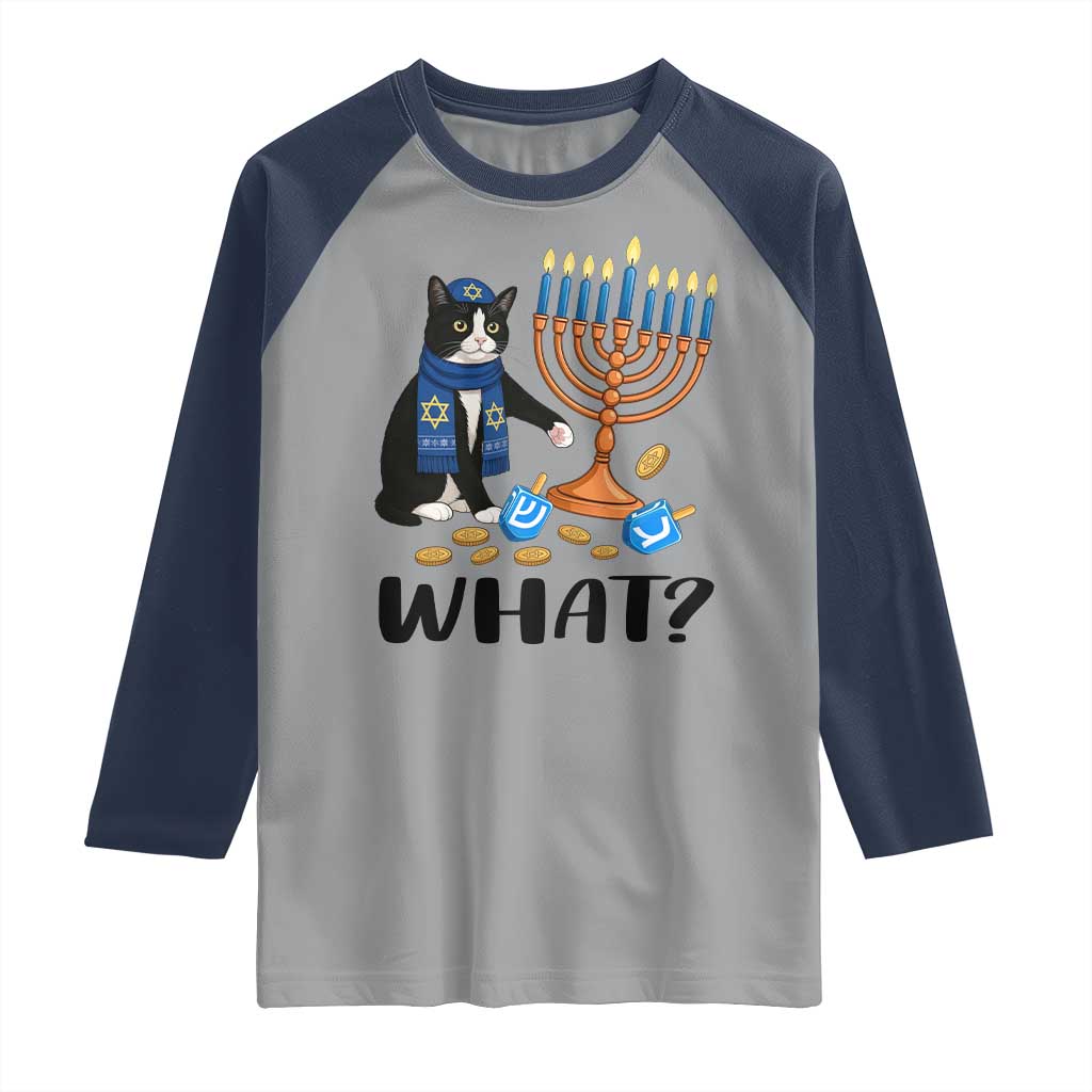 Funny Black Cat Chaos Hanukkah Menorah Gift Raglan Shirt - Wonder Print Shop